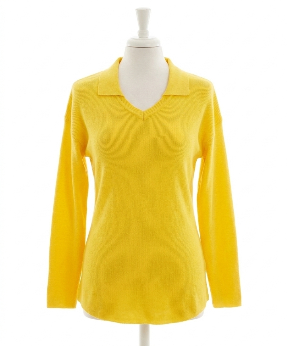 NEW ANGEL APPAREL collared v-neck top in lemon